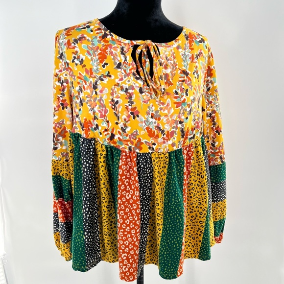 Haptics by Holly Harper Mustard Floral & Leopard Boho Top L/S Size Medium - Picture 10 of 12